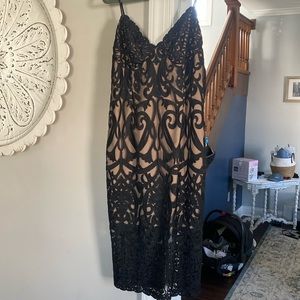 Bardot black lace and nude fitted cocktail dress